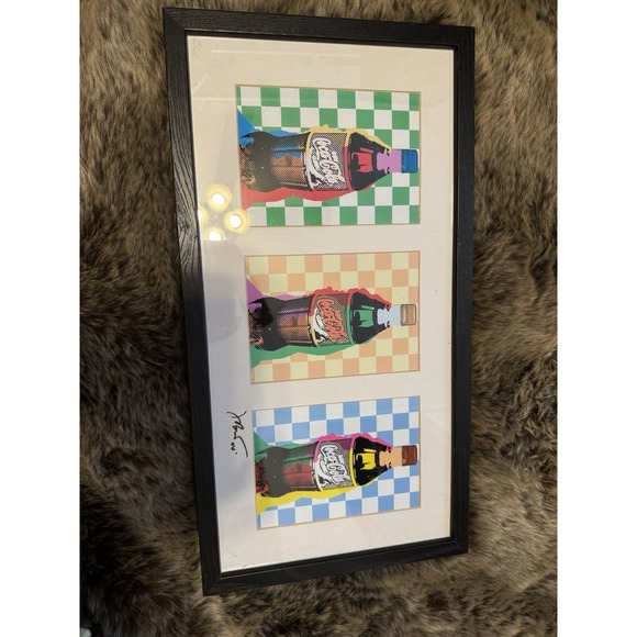 Coca‎ Cola Signed Retro Art Work Pop Art Framed In Glass Rare Collectible Coke